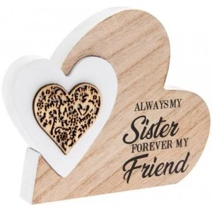 Always My Sister Double Heart Laser Cut Wooden Mini Plaque