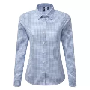 Premier Womens/Ladies Maxton Check Long Sleeve Shirt (S) (Light Blue/White)