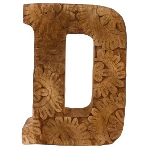 Letter D Hand Carved Wooden Flower