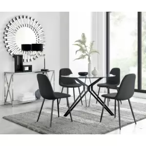Cascina Dining Table and 4 Black Corona Faux Leather Dining Chairs with Black Legs Diamond Stitch - Black