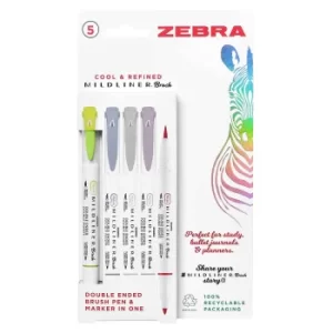 Zebra Cool and Refined Mildliner Double Ended Brush Pen and Fine Marker Pack of 5