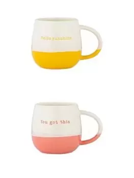 Price & Kensington Set Of 2 Slogan Pink & Yellow Mugs