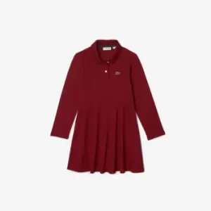 Girls' Lacoste Polo Collar Pique Dress Size 12 yrs Bordeaux