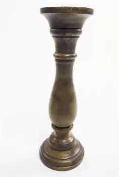 Antique Effect White Brown Wooden Hand Carved Pillar Church Candle Holder Stick Medium 37cm High