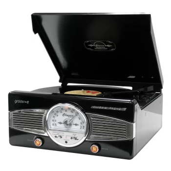 Groov-e Retro Series Vinyl Player with Radio and Built in Speakers - Black