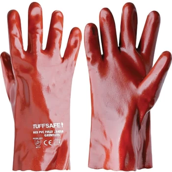Red PVC Fully Coated 14' Gauntlets (Jersey Lining) - Tuffsafe