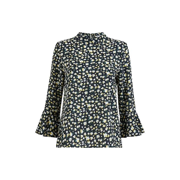 Yumi Black Floral Fluted Blouse - 8