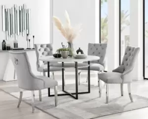Adley Grey Concrete Effect Round Dining Table & 4 Grey Belgravia Velvet Chairs