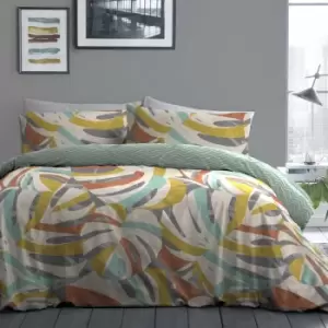 Fusion Akito Abstract Floral Leaf Print Easy Care Reversible Duvet Cover Set, Multi, Double