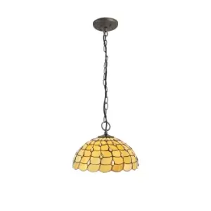 3 Light Downlighter Ceiling Pendant E27 With 50cm Tiffany Shade, Beige, Clear Crystal, Aged Antique Brass