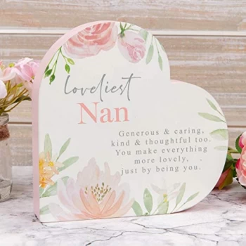 Sophia Wooden Heart Mantel Plaque - Loveliest Nan