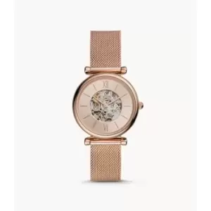 Fossil Womens Carlie Automatic Rose Gold-Tone Stainless Steel Mesh Watch - Rose Gold