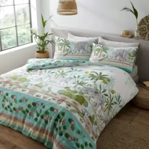 Pineapple Elephant Oasis Duvet Cover and Pillowcase Set Green