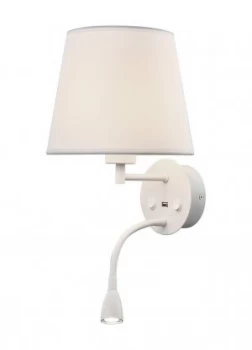 Wall + Reading Light with USB Charger, 1 x E27 (Max 20W) + 3W LED, 3000K, 210lm LED, Individually Switched, White