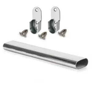 Wardrobe Rail Oval Chrome Hanging Rail Free End Supports & Screws - Lenght 3000mm
