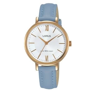 Lorus RG264LX5 Ladies Elegant Light Blue Leather Strap Watch with Rose Gold Plated Case