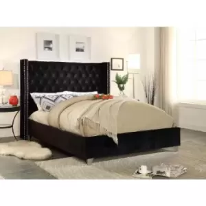Adriana Upholstered Beds - Plush Velvet, Small Double Size Frame, Black - Black