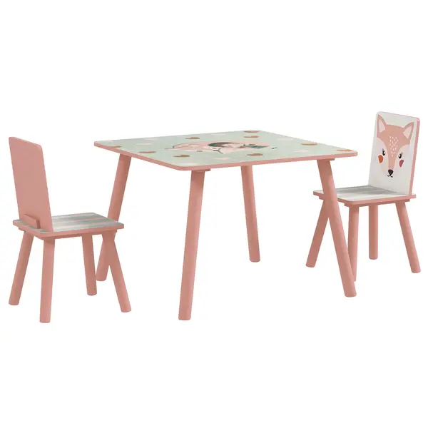ZONEKIZ Kids and Table Chairs, Children Desk with Two Chairs, Toddler Furniture Set, for Ages 3-6 Years - Pink