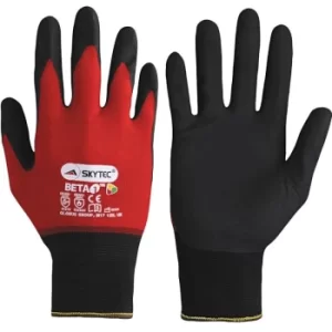 Skytec Nitrile Coated Gloves, Mechanical Hazard, Black/Red, Size 8