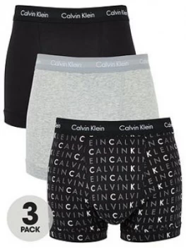 Calvin Klein 3 Pack Trunks - Plain/Print, Black/Grey, Size XL, Men