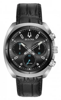 Bulova Curv Mens Chronograph Black Leather Strap Watch