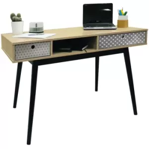 RETRO - 2 Drawer Office Computer Desk / Dressing Table - Oak / Black - Oak / White / Grey / Black