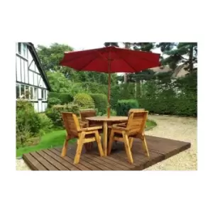 Charles Taylor 4 Seater Wooden Round Dining Table & Chairs Set Red Cushion