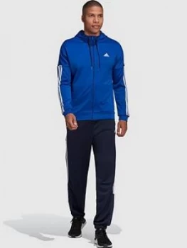 Adidas 3 Stripe Hooded Tracksuit, Blue, Size S, Men