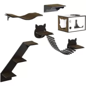 PawHut 5 Piece Cat Wall Shelves, Wall-Mounted Cat Tree for Indoor Use - Brown - Coffee Brown