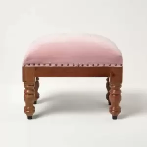 HOMESCAPES Mable Pink Velvet Rectangular Footstool - Pink
