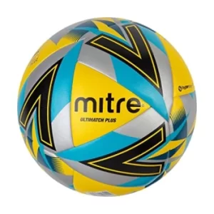 Mitre Ultimatch Plus Match Ball Yellow/Silver/Aqua/Black 5