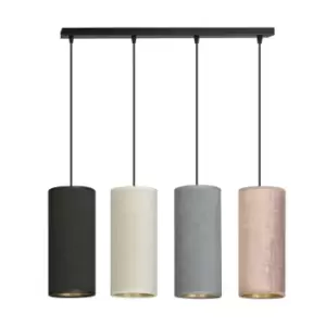 Bente Black Bar Pendant Ceiling Light with Black, Gray, Pink Fabric Shades, 4x E14