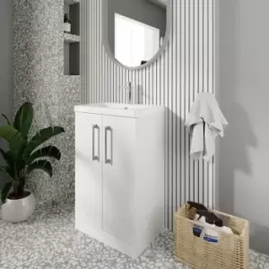 Arno Compact Floor Standing 2-Door Vanity Unit with Ceramic Basin 500mm Wide - Gloss White - Nuie