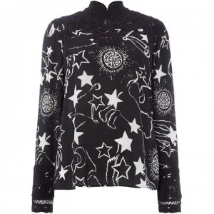 Biba Mono constellation print battenberg blouse - Black & White