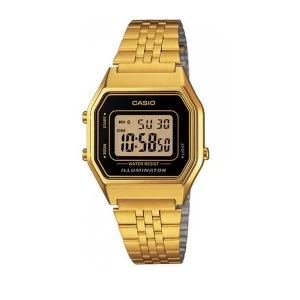 Casio Ladies Black Dial Gold Plated Digital Watch