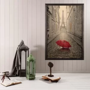Red Umbrella 2 Multicolor Decorative Framed Wooden Painting