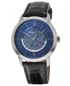 Baume & Mercier Classima Automatic Blue Dial Black Leather Strap Mens Watch 10482 10482