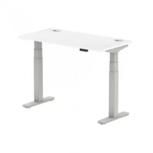 Air 1200/600 White Height Adjustable Desk with Cable Ports with Silver Legs