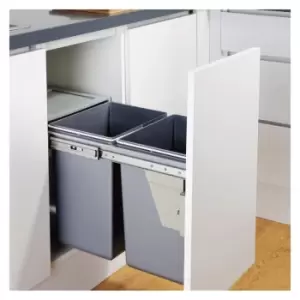 Charles Bentley Pull Out Kitchen Cupboard Bin 2 x 20L (40L Capacity) - Recycling - Grey
