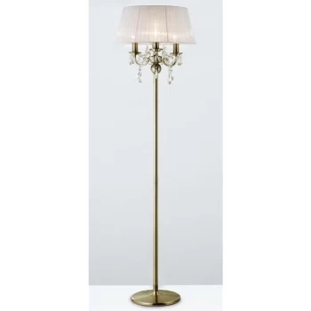 Olivia floor lamp with white shade 3 bulbs antique brass / crystal