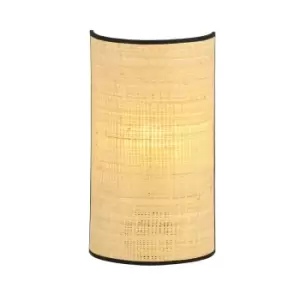Aston Black Rattan Desing Wall Lamp with Shade with Brown Fabric Shades, 1x E14