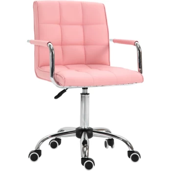 Vinsetto - Mid Back PU Leather Home Office Desk Chair Swivel Computer Salon Stool with Arm, Wheels, Height Adjustable, Pink
