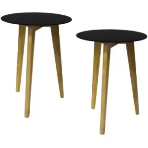 Luna - pack of two - Retro Solid Wood Tripod Leg and Round Glass End / Side Table - Natural / Tinted - Tinted / Natural