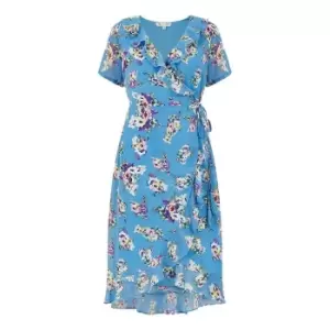 Yumi Blue Floral Wrap Dress - Blue