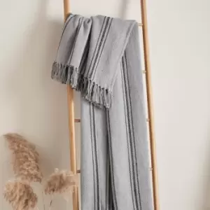 Drift Home Brinley Woven 100% Recycled Eco-Friendly Cotton Rich Fringed Throw, Grey, 130 x 180 Cm