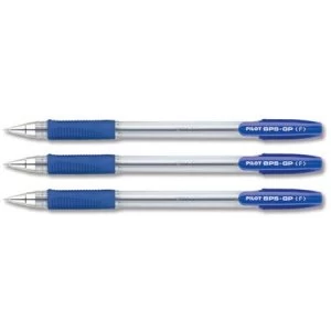 Pilot BPS GP Ballpoint Pen Rubberised Grip Fine 0.7mm Tip 0.27mm Line Blue Pack of 12 Pens