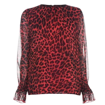 DKNY Long Sleeve Leopard Blouse - Red