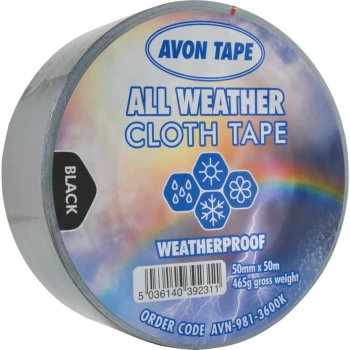 Black Polyethylene All Weather Cloth Tape - 50MM X 50M