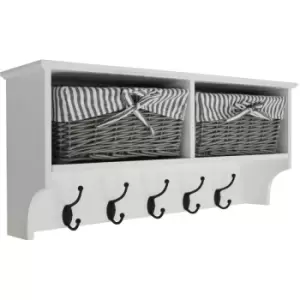 Watsons - hallway - Wall Storage Shelf with 2 Baskets and 5 Coat Hooks - White / Grey - White / Grey / Black