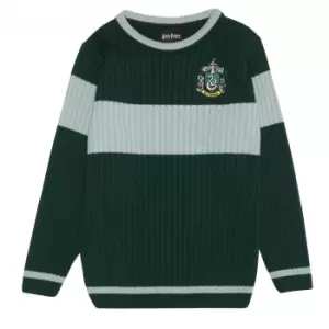 Harry Potter Girls Slytherin Quidditch Knitted Jumper (5-6 Years) (Green/Heather Grey)